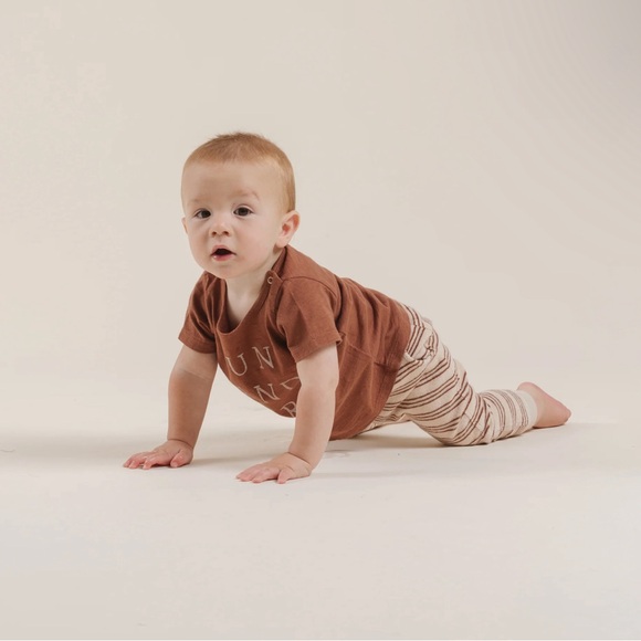 Rylee + Cru Cream and Brown Striped  terry Joggers - Picture 2 of 3